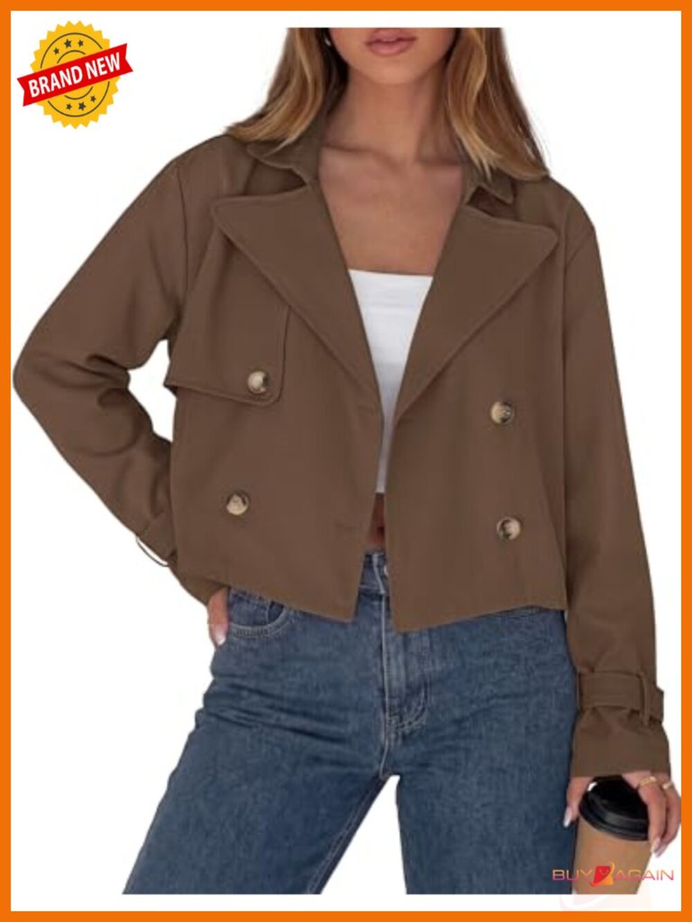 Cropped Trench Coat Women Short Double Breasted Lightweight Jacket